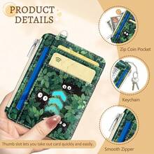 Cute Black Cat Credit Card Holder Small Wallet Women, Green Grass Slim RFID Blocking Wallet Woman Keychain With Zipper Coin Pocket, Front Pocket Thin Travel Card Case With ID Window For Ladies Gifts{"Color_name":"Cat"} - 多色15 - 查看 7