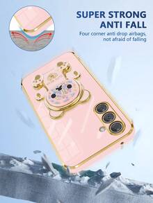 Bear Compatible With 17proamx/17air Phone Case, Electroplated Phone Case, Anti-Drop High-End Protective Case, Dust-Proof Hole Edge Thickened Luxury Phone Case, Suitable For Samsung Galaxy S24Ultra/S24Plus/S24/S23Ultra/S23Plus/S23/S22Ultra/S22Plus/S22/S21Ultra/S21Plus/S21FE/S23FE/S20Ultra/S20Plus/S20FE, Compatible With OPPO A5x/C123456789/987654321, Compatible With OPPO A123456789987654321 - Pink - View 4