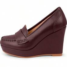 Women's Platform Loafer Wedge Pumps Slip-On Office Casual Penny Loafer Shoeshalloween - 酒紅色 - 查看 2