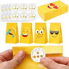 BEANPRECOY 24Pcs Party Bags Cute  Face Expression Package Gift Bag Suitable For Party Candy Gifts With  Stickers Paper Candy Bags Party Favor Bags Colorful Goodie Bags For Wrapping Gifts