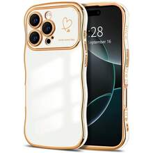 For IPhone 16 Pro Case Wave Wavy Phone Cases With Love Heart, Luxury Plating Edge Cute Curly Shape Cover For Women Girls, Thin Slim Soft TPU Rubber Shockproof Protective Cover, White{"Color_name":"White","Size_name":"ForiPhone16Pro-6.3inch"} - 多色17 - 查看 1