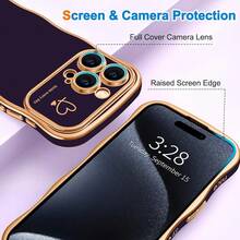 For IPhone 15 Pro Max Case Wave Wavy Phone Cases With Love Heart, Luxury Plating Edge Cute Curly Shape Cover For Women Girls, Thin Slim Soft TPU Rubber Shockproof Protective Cover, Dark Purple{"Color_name":"DarkPurple","Size_name":"ForiPhone15ProMax-6.7inch"} - 多色29 - 查看 4