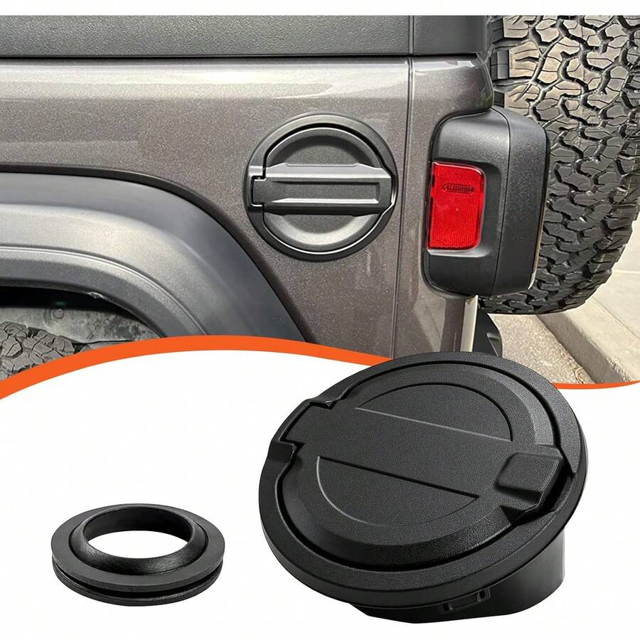 Fuel Filler Door Cover Gas Cap Cover Compatible With 2018-2024 JL JLU 2/4 Door, Aluminum Gas Cap-Black