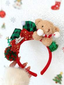 1pc Girls' Christmas Teddy Bear Headband, Christmas Hair Accessories Hair Clip Decor Gift, Suitable For Holiday Party, Stage Performance And Christmas Photos