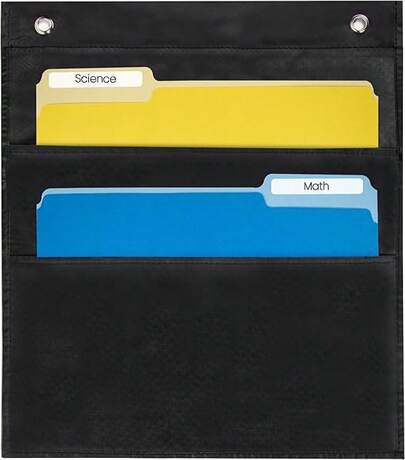 2 Pocket File Pocket Chart, Black - Versatile Wall Hanging File Folder Organizer For Classroom, Office, Home, And More - Wall Folder Organizer - Two Pockets