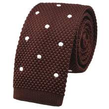 Men's Solid Color Textured Knit Skinny Ties Smart Necktie Square-Cut Finish{"Size_name":"OneSize","Color_name":"CognacBrownPolkaDot"} - 多色24 - 查看 1