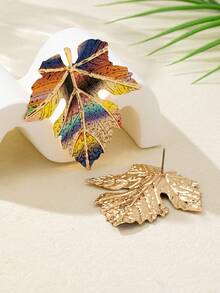 2 件/套秋季枫叶合金彩绘落叶耳环女士