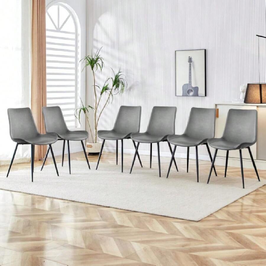 Dining Chairs, Modern PU Leather Dining Room Chair With Sturdy Metal Legs, Upholstered Seat Dinner Chairs Accent Side Chairs For Indoor Kitchen Living Room (Grey, Set Of 6),23063946 - 深灰色 - 查看 1