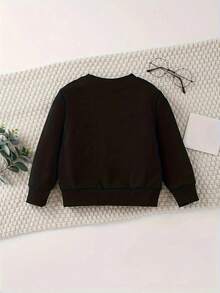 [Valentine's Day Custom Product] Girls' Hoodless Sweatshirt - Customizable With Name And Bow Print, Casual Soft Crew Neck Long Sleeve Top (Size: 110cm-150cm) - Black - View 2
