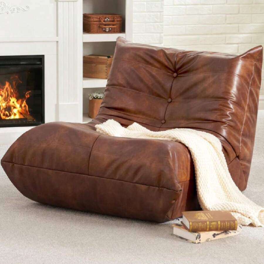 Giant Bean Bag Chair Lazy Floor Sofa, Memory Foam Fireside Sofa For Adults, Big Beanbag Faux Leather Armless Chair For Living Room Bedroom Dorm Office (Brown, Single),23110402 - Màu nâu Sô-cô-la - Xem 1
