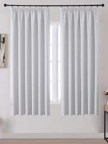 Bộ 2 rèm cửa cản sáng màu be cho hệ thống thanh treo rèm, rèm ngắn, rèm phòng ngủ mờ, rèm có diềm xếp ly. - Greyish White - Xem 21