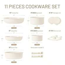 Juego de utensilios de cocina de cerámica Carote de 11 piezas, juego de ollas y sartenes antiadherentes con mangos desmontables, apto para horno, utensilios de cocina de inducción, juego de cocina apilable, color blanco crema - Negro1 - Ver 7