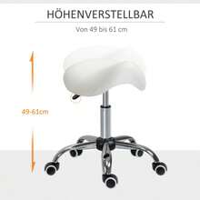 HOMCOM Rollhocker Drehhocker Höhenverstellbar Sattelhocker Gepolstert In Weiß Für Büro & Zuhause - White - View 4