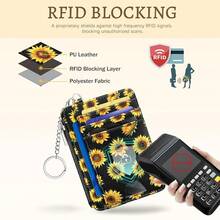 Sunflower Credit Card Holder Small Wallet Women, Flowers Slim RFID Blocking Wallet Woman Keychain With Zipper Coin Pocket, Front Pocket Thin Travel Card Case With ID Window For Ladies Gifts{"Color_name":"Sunflower"} - 多色4 - 查看 5
