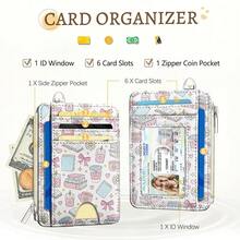 Cute Book Coffee Bow Credit Card Holder Small Wallet Women, Slim RFID Blocking Wallet Woman Keychain With Zipper Coin Pocket, Front Pocket Thin Travel Card Case With ID Window Ladies Gifts{"Color_name":"BookBow"} - 多色6 - 查看 4