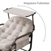 YCZ Grau/Beiger Rattanschaukelstuhl mit Sonnendach und klappbarem Fußhocker – ideal für Garten, Terrasse und Wohnzimmer