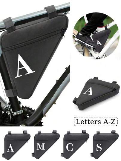 Simple Style Black Bicycle Bag, Minimalist Style White Letters A-Z, Triangle Bag, Waterproof Bicycle Triangle Bag, Front Tube Bag, Frame Bag, Handlebar Bag, Convenient Mountain Bike Bag, Cycling Bag, Triangle Bag Frame Bracket Bicycle Accessories, Essential For Traveling And Playing, Unisex