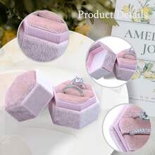 Hexagon Velvet Ring Box, Gorgeous Vintage Ring Display Holder With Double Slots, Ring Box Proposal Engagement Wedding Ceremony (Pink) - Hồng - Xem 6