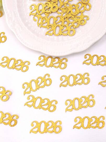 100pcs Shiny Gold 2026 Confetti, Suitable For 2026 Wedding, Anniversary, Graduation, Retirement Celebration, 2026 Memorial Decoration, Christmas, 2026 New Year, Winter Table, Room, Gift, Scattering Decoration