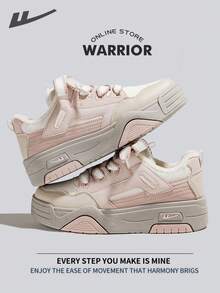 Warrior 女士板鞋，春夏轻便舒适透气，风格简约休闲，又不失时尚感，四季皆宜，耐磨耐穿，适合全天穿着，可作训练鞋、跑步鞋，保暖内衬运动鞋。 - 粉/米/杏 - 查看 1
