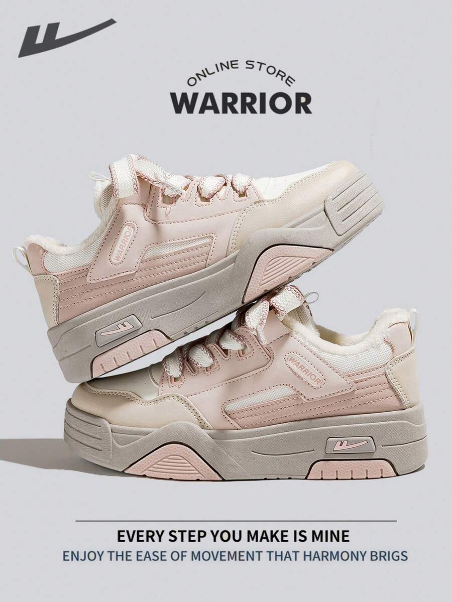 Warrior 女士板鞋，春夏轻便舒适透气，风格简约休闲，又不失时尚感，四季皆宜，耐磨耐穿，适合全天穿着，可作训练鞋、跑步鞋，保暖内衬运动鞋。 - 粉/米/杏 - 查看 1