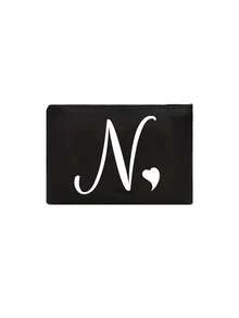 1pc Black Large-Capacity Cosmetic Bag, Printed With White Artistic Letters A-Z And A Heart Pattern,Hot-Selling Fashion Item Suitable For Travel, Toiletry, Multi-Functional Storage, Jewelry Storage, Coin Purse, Headphone Bag, Digital Storage Bag,Christmas Gifts,Pouch,Travel,Gifts For Women,Women's Necessaire,Travel Essential,Pouch,Clutch / Small Handbag,Necessaire,Makeup Organizer,Makeup Organize,Pouch,Brush Holder,Mini Pouch,Large Capacity Pouch