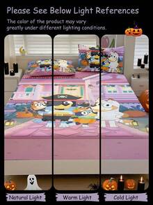 Bluey万圣节数码印花床单，Bluey床上用品，床垫保护套，床罩，床笠，秋季装饰，舒适家纺，透气防起球床垫保护套，柔软亲肤卡通图案床罩，装饰性