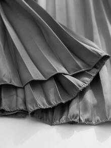 大码休闲纯色长袖针织拼布褶皱长裙，优雅女士连衣裙，春秋季