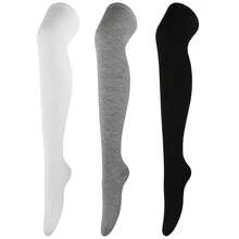 DRESHOW 3 Pairs Thigh High Socks Striped Over Knee Thin Tights Long Stocking Knee High Leg Warmer{"Color_name":"3PairsH:SolidWhite/Black/LightGrey"} - 多色7 - 查看 1