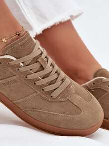 Damskie Sneakersy Big Star SS274675 HI-POLY SYSTEM z naturalnej skóry zamszowej na platformie Beżowy Czarny Brązowy