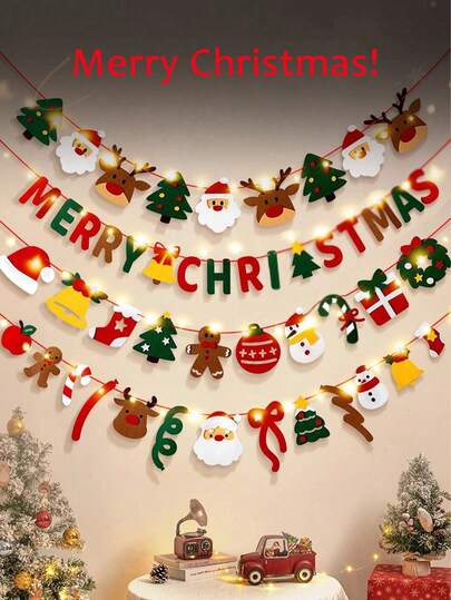 1pc Christmas Flag Raising, Decorations, Scene Setting, Shooting Props, Decals, Pendants, Decorations, Christmas Trees, Christmas Snowmen, Gingerbread Men, Flag Raising, Wall Decoration Strips. Christmas Tree, Bells, Santa Claus, Gingerbread Man, Christmas Stocking, Christmas Snowman, Christmas, Merry Christmas