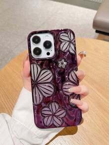 Glitter Electroplated Vintage Minimalist Personalized 3D Oil Painting Flower TPU Phone Case Compatible With  14,  14 Pro,  14 Plus,  14 Pro Max,  15,  15 Pro,  15 Pro Max,  16,  16 Pro,  16 Plus,  16 Pro Max,  17,  17 Pro,  17 Air,  17 Pro Max - Màu tím - Xem 4