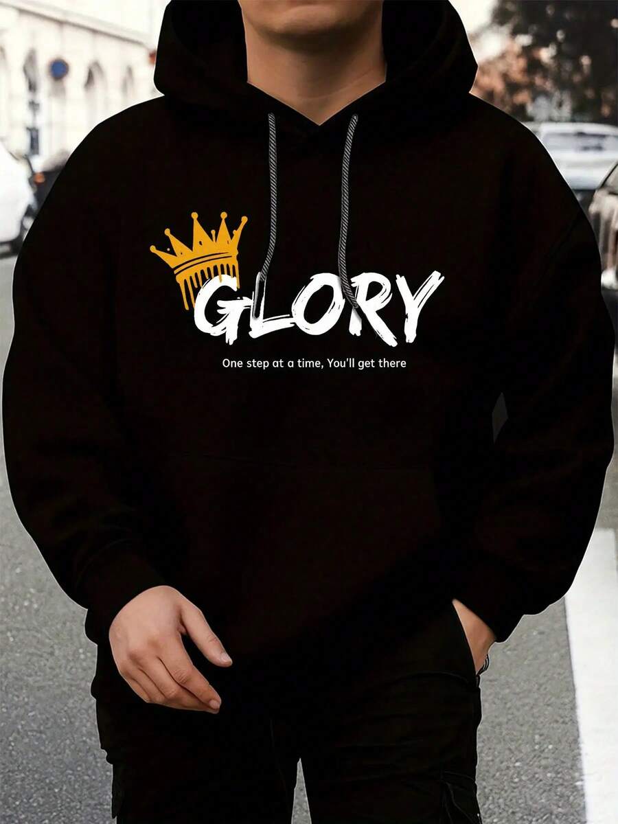 Sudadera con Capucha Casual para Hombre con Cordón, Bloques de Color y Detalles de Moda - Negro - Ver 1
