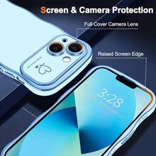 For IPhone 13 Case Wave Wavy Phone Cases With Love Heart, Luxury Plating Edge Cute Curly Shape Cover For Women Girls, Thin Slim Soft TPU Rubber Shockproof Protective Cover, Light Blue{"Color_name":"LightBlue","Size_name":"ForiPhone13-6.1inch"} - 多色6 - 查看 4