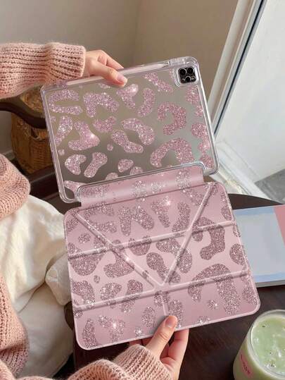 Cheetah,Leopard Print Glittery Pink Leopard Print Pattern Double-Sided Acrylic, Clear Crystal Tablet Case. Compatible With IPad 11 (2025/10.9)/Air 4/5/6/7 (2025/10.2)/Pro 11/10th/9.7/10.5, Compatible With Samsung Galaxy Tab. It Features A Sleep/Wake Function And A Multi-Angle Foldable Kickstand. Perfect Everyday Protection And A Great Holiday Gift With A Stylish, Minimalist Leopard Print.