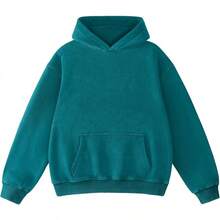 FAIABLE Mens Hoodies Oversized Unisex Wash Hoodie Heavyweight Fleece Vintage Cotton Sweatshirt Men Women Streetwear - 深青色 - 查看 12