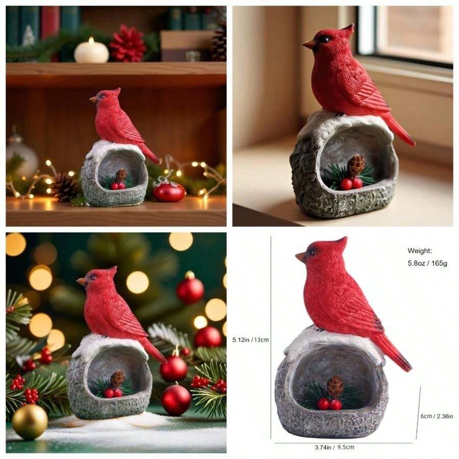 - Figuritas de pjaro cardinal rojo para decoracin del hogar, estatua de resina para oficina, estantera, decoracin de mesa, detalles bonitos y realistas adornos de cardenal en piedra - inicial - Ver 1