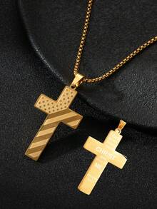 1pc Men's Stainless Steel Non-Fading Cross Necklace, Minimalist Solid Color Versatile Daily Wear Necklace