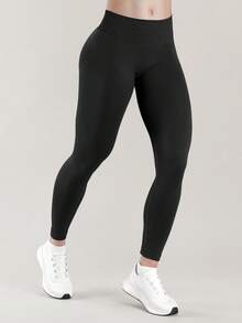 Yefecy Quần legging cạp cao không đường may dành cho nữ - Thoáng khí, co giãn và nhanh khô, thích hợp cho thể thao, chạy bộ, du lịch, màu đen, mùa xuân. - màu đen - Xem 4