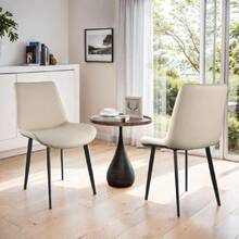 Dining Chairs, Modern PU Leather Dining Room Chair With Sturdy Metal Legs, Upholstered Seat Dinner Chairs Accent Side Chairs For Indoor Kitchen Living Room ( Grey, Set Of 2),23063949 - 卡其色 - 查看 2