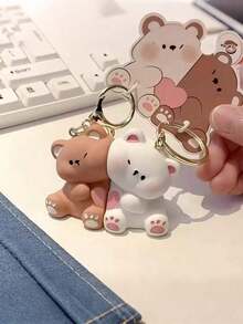 2pcs Premium Personalized Couple Keychain, Suitable For Christmas, Mother's Day, New Year, Birthday, Back To School, Party Gifts - Nâu và Trắng - Xem 1