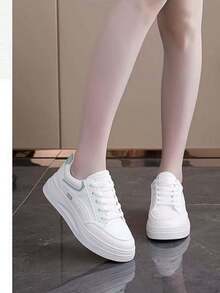2025 New Arrival Women's Thick Sole College Style Niche Student Casual Sneakers, White & Green