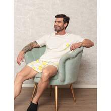 Men's Short Pajamas 100% Cotton Lemon Print Luna Cuore - 白色 - 查看 6