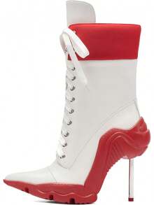 Women's Ankle Boots Contrast Color High Heel Boots For Women Stiletto Fashion Pointed Toe 8cm Pull-Bootshalloween - Green - View 6