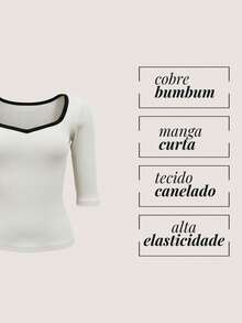 Women's Slim Short Sleeve Sweetheart Neckline Summer Blouse - trắng - Xem 3