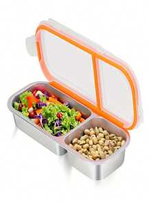 3-komorowy, wielokrotnego użytku pojemnik do przechowywania żywności ze stali nierdzewnej z pokrywką, organizer na przekąski na lunch, piknik, do szkoły, w podróż – odpowiedni dla dorosłych