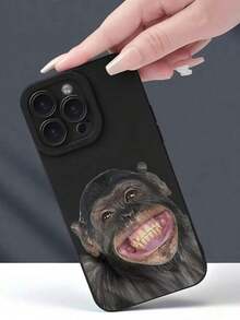 1 pieza Funda protectora de teléfono a prueba de golpes de cobertura total con estampado de mono sonriente de estilo unisex para iPhone17/iPhone17 Air/iPhone17 Pro/iPhone17 Pro Max/16 Pro Max/15 Pro Max/14 Pro Max/13 Pro Max/12 Pro Max/11 Pro Max - Negro - Ver 3