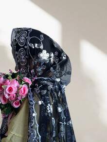 1pc Women's Hijab, Flower Sequins Hijab Shawl, Comfortable Breathable Headscarf, Abaya Accessories, Suitable For Daily, Outdoor, - Multicolor - View 2