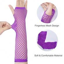 Fishnet Fingerless Gloves Mesh Arm Sleeves Fish Net Arm Sleeves EMO Gloves For Women In Theme Party Scene Accessories{"Size_name":"Long","Color_name":"#13-PurplishRed(Long)"} - 多色27 - 查看 3