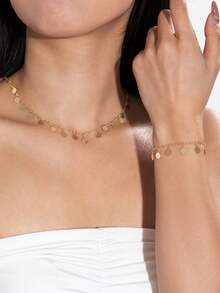 Set handgefertigtes minimalistisches Halsketten- und Armbandset aus Gold-Kupfer-Legierung mit Strasssteinen, geeignet für Alltag, Freizeit, Party, Geschenk (handgefertigte Kettenlänge individuell anpassbar) - 28955-G - Übersicht 2